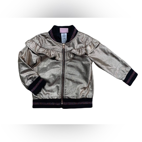 Little Lass 18 Month Gold Sparkle Full Zip-Up Bomber Jacket - Picture 1 of 5